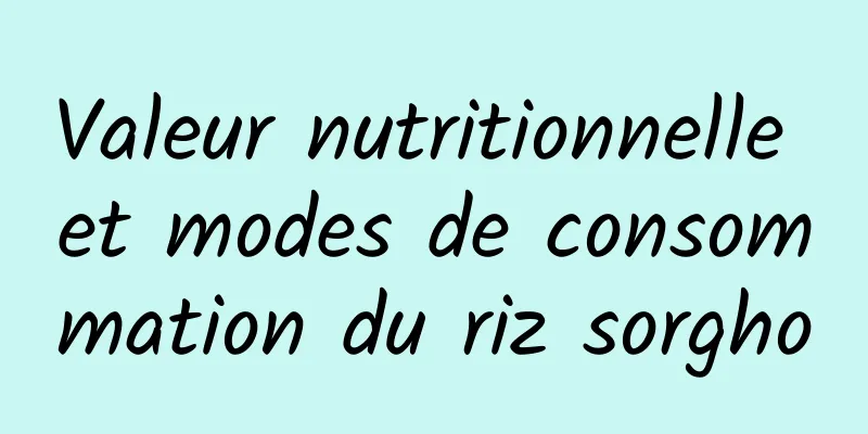Valeur nutritionnelle et modes de consommation du riz sorgho